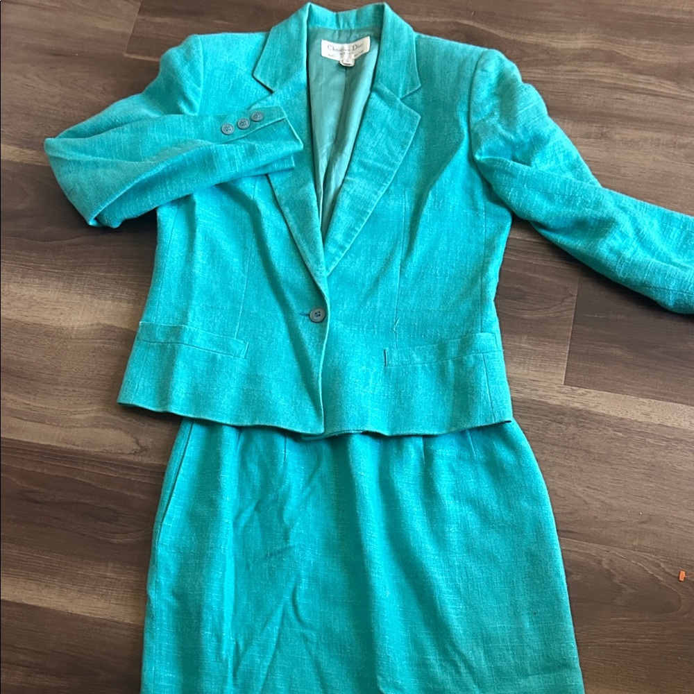 Dior Teal Blazer and Skirt Ensemble